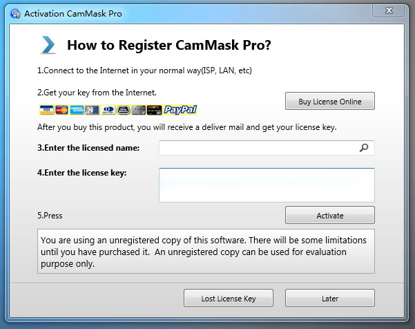 Activate CamMask Pro
